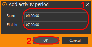 Activity period's start and finish time