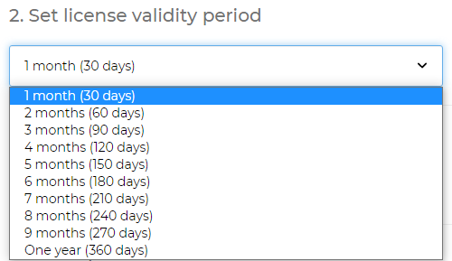 Set the license validity period for OW